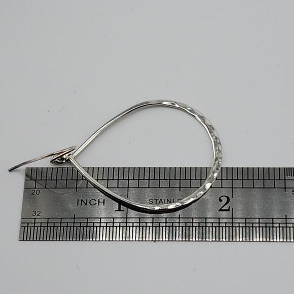 Sterling Silver Teardrop Hammered Flat Edge Hook Earrings 2" - Picture 2 of 3